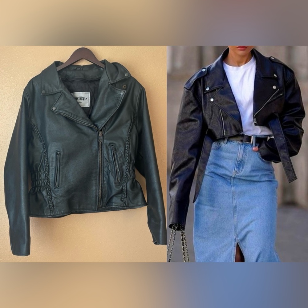 Vintage Unik Authentic Cross Zip Leather Jacket - Size L (runs small)